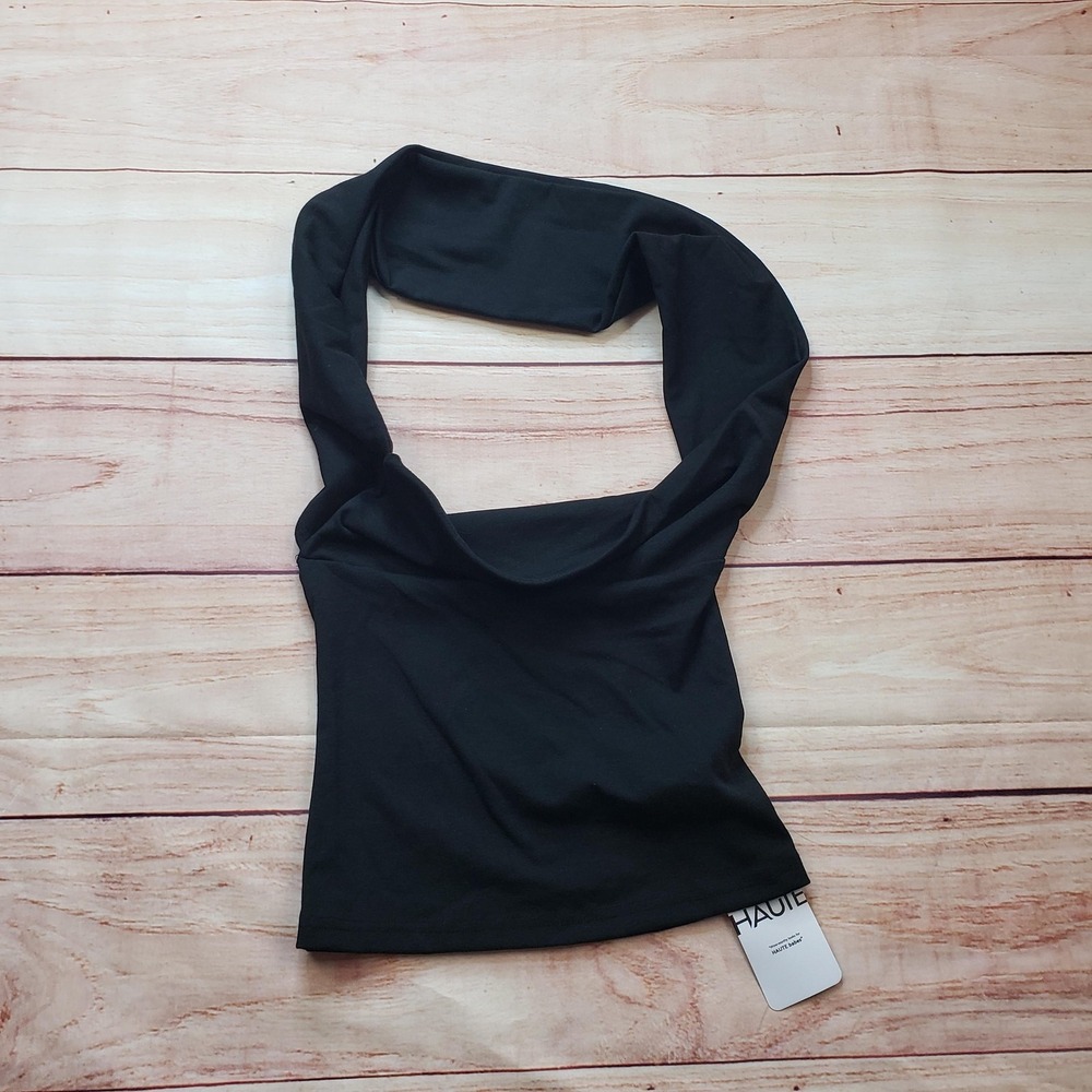 HAUTE Shein‎ Tank Top Womens Small Black One Shoulder Slim Stretch Party NEW